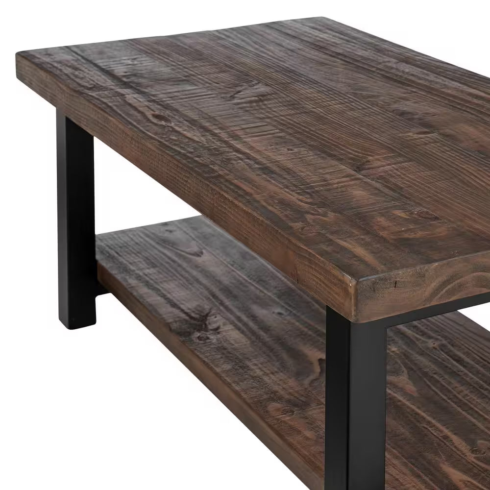 Pomona 42 In. Rustic/Natural Rectangle Wood Top Coffee Table with Shelf
