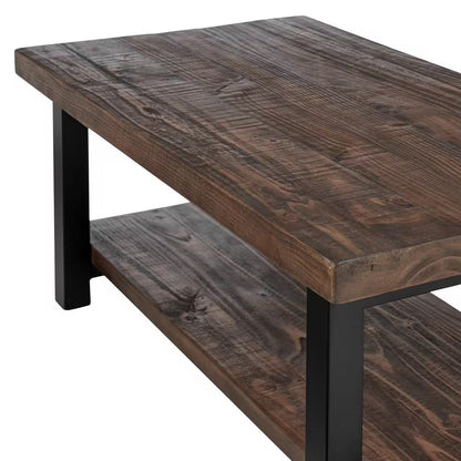 Pomona 42 In. Rustic/Natural Rectangle Wood Top Coffee Table with Shelf