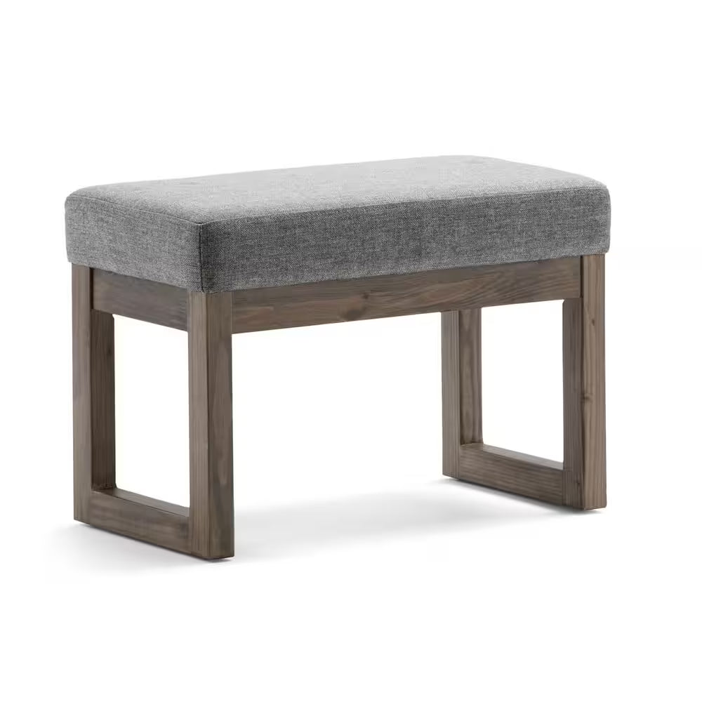 Milltown 27 In. Wide Contemporary Rectangle Footstool Ottoman Bench in Grey Linen Look Fabric, Assembled