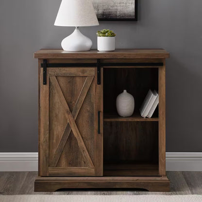 32 In. Rustic Oak Rustic Farmhouse Sliding Barn Door Rustic Accent Cabinet
