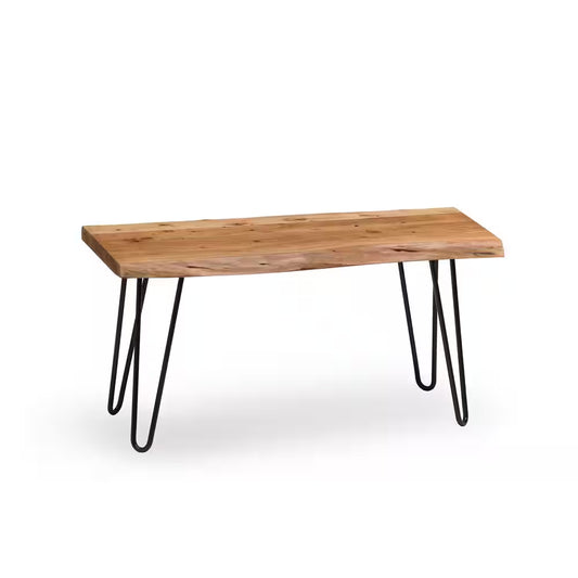 Hairpin 36 In. Brown Natural Live Edge Wood with Metal Dining Bench