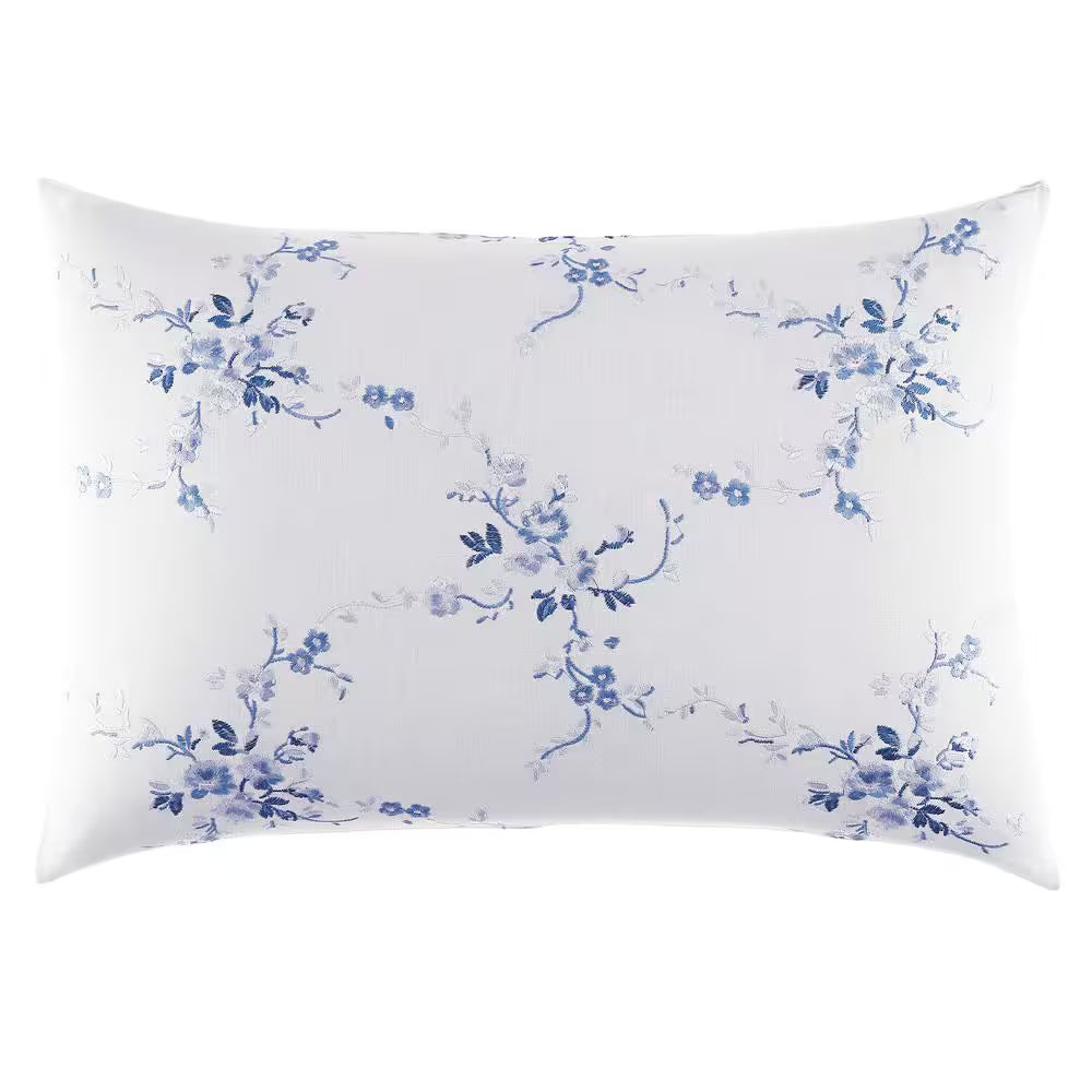 Charlotte Blue/White Floral Cotton Blend 14 In. X 20 In. Throw Pillow