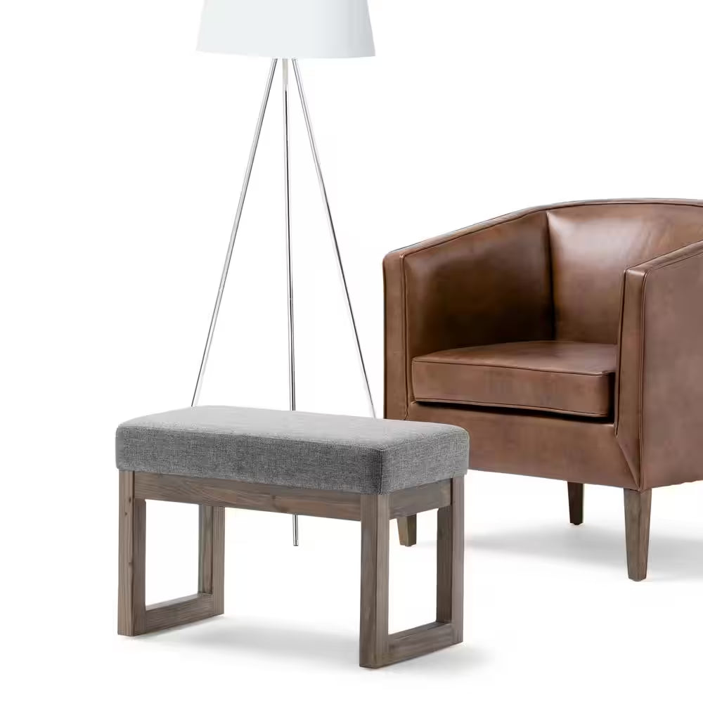 Milltown 27 In. Wide Contemporary Rectangle Footstool Ottoman Bench in Grey Linen Look Fabric, Assembled