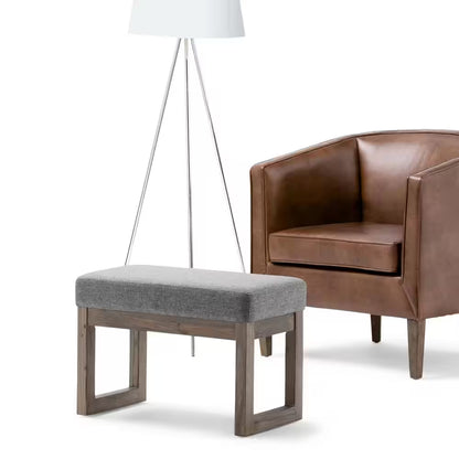 Milltown 27 In. Wide Contemporary Rectangle Footstool Ottoman Bench in Grey Linen Look Fabric, Assembled