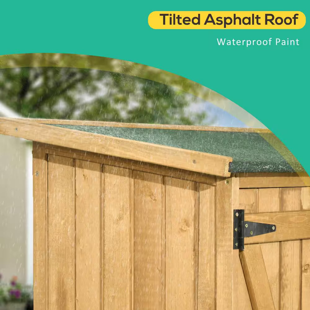 Fir Wood Storage Shed Waterproof Outdoor Tool Organizer Cabinet for Garden Backyard with Lockable Doors