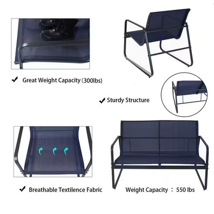 Gray 4-Piece Metal Patio Conversation Set with Blue Breathable Textilence Seating