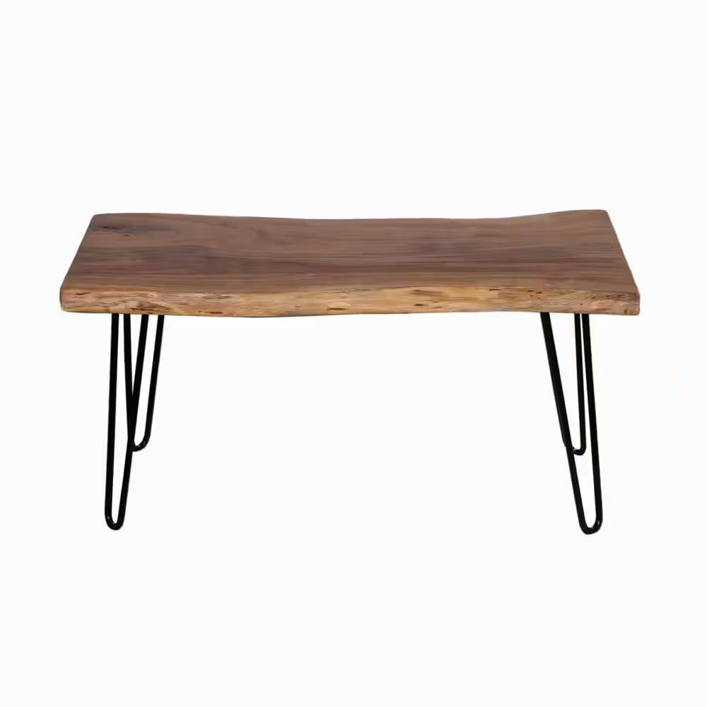 Hairpin 36 In. Brown Natural Live Edge Wood with Metal Dining Bench