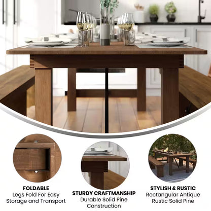 Hercules Series 9 Ft. X 40 In. Rustic Solid Pine Folding Dining Table, Rectangular Farmhouse Dining and Event Table