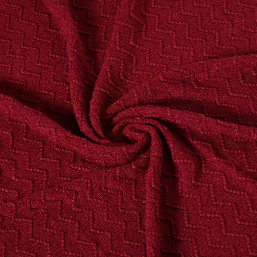 Red Decorative Chevron Pattern Knit Throw Blanket with Fringe