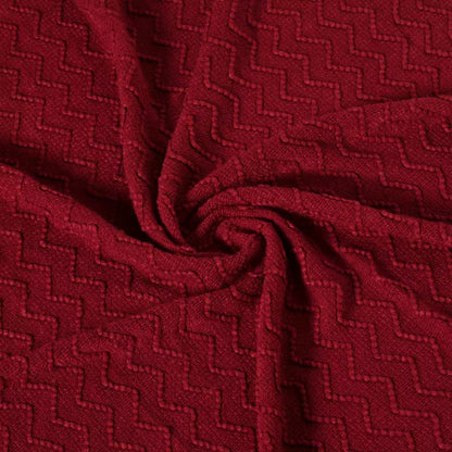Red Decorative Chevron Pattern Knit Throw Blanket with Fringe