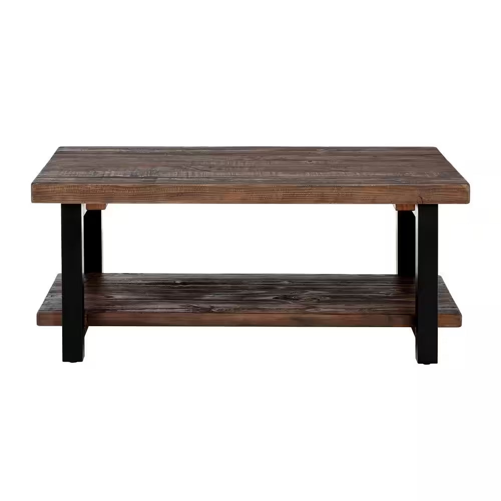 Pomona 42 In. Rustic/Natural Rectangle Wood Top Coffee Table with Shelf