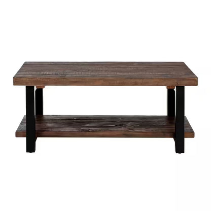 Pomona 42 In. Rustic/Natural Rectangle Wood Top Coffee Table with Shelf