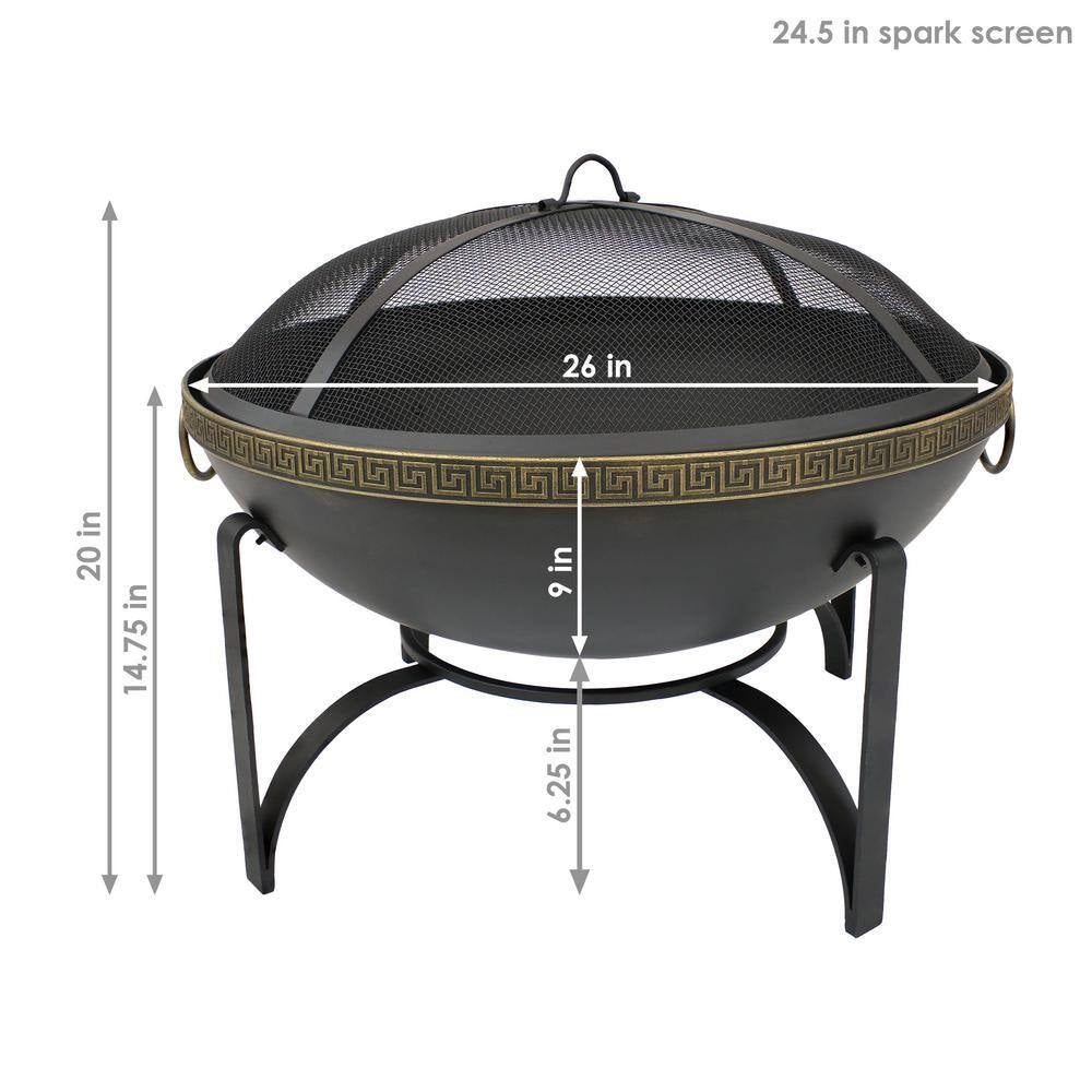 26-In Contemporary Steel Fire Bowl with Handles and Spark Screen