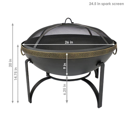 26-In Contemporary Steel Fire Bowl with Handles and Spark Screen