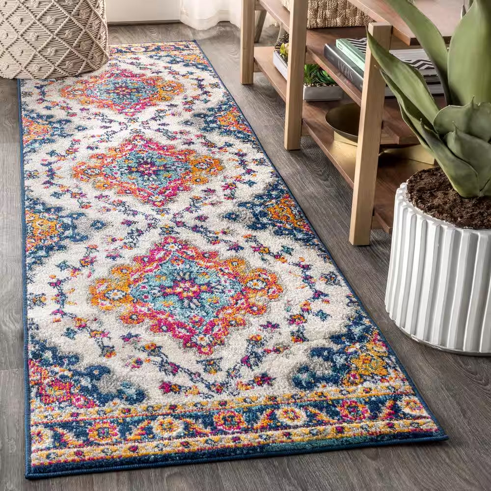 Bohemian FLAIR Boho Vintage Medallion Blue/Multi 2 Ft. X 8 Ft. Runner Rug
