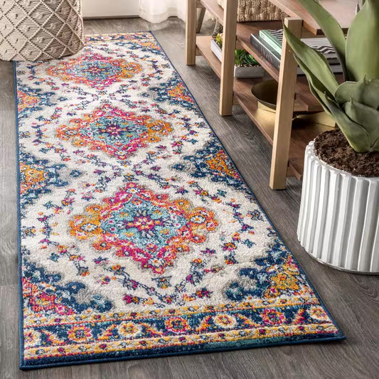 Bohemian FLAIR Boho Vintage Medallion Blue/Multi 2 Ft. X 8 Ft. Runner Rug