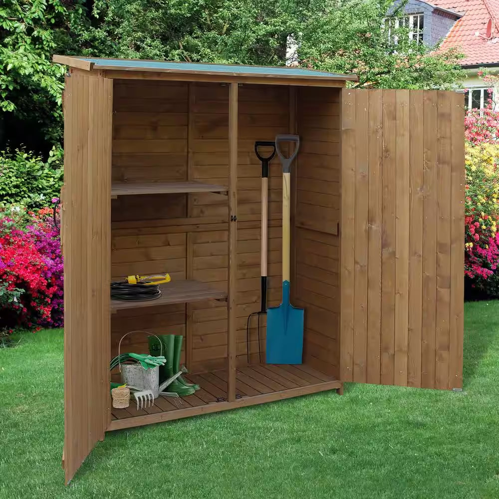 Fir Wood Storage Shed Waterproof Outdoor Tool Organizer Cabinet for Garden Backyard with Lockable Doors