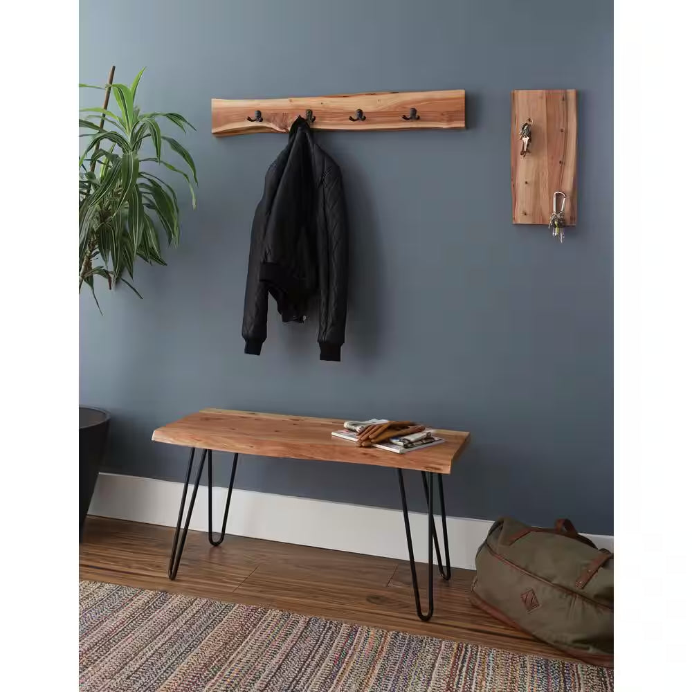 Hairpin 36 In. Brown Natural Live Edge Wood with Metal Dining Bench