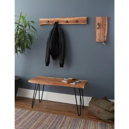 Hairpin 36 In. Brown Natural Live Edge Wood with Metal Dining Bench