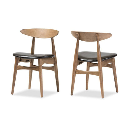 Flora Black Faux Leather and Medium Brown Wood Dining Chairs (Set of 2)
