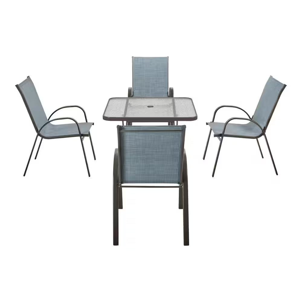 Mix and Match Stackable Brown Steel Sling Outdoor Patio Dining Chair in Denim
