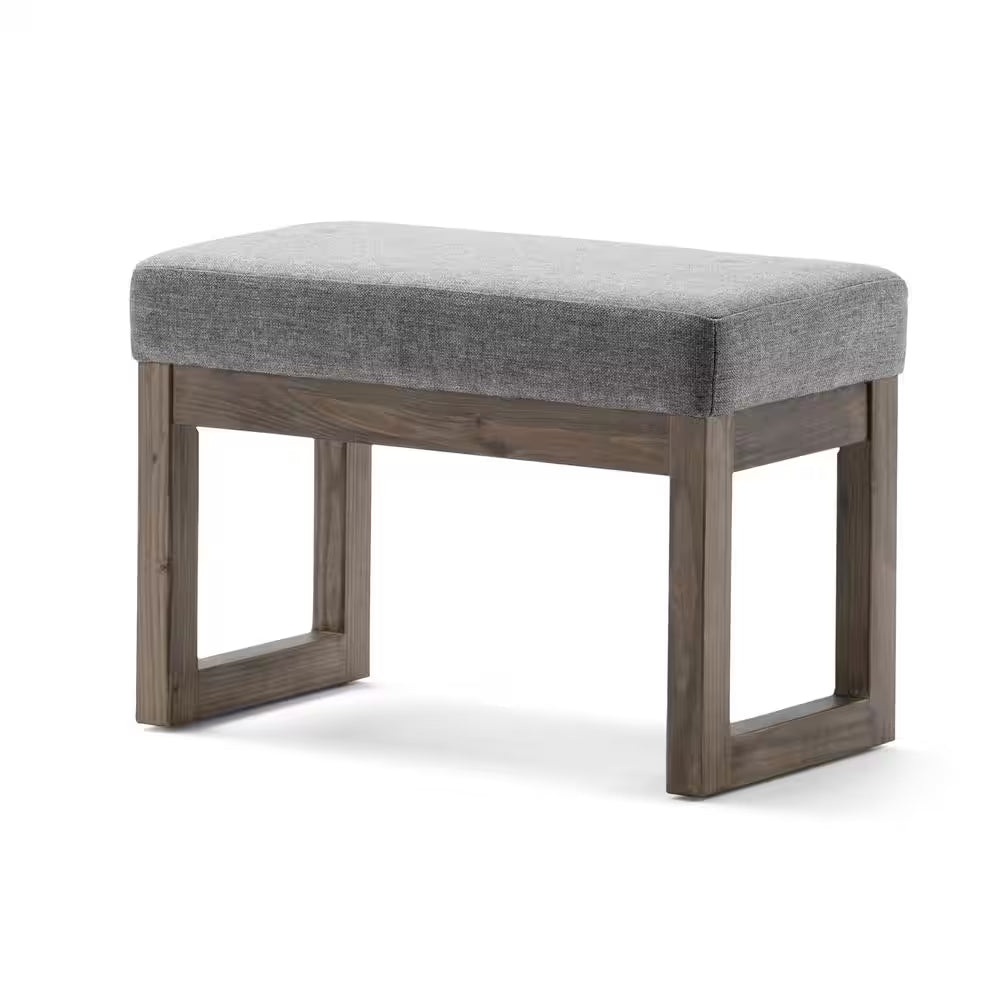 Milltown 27 In. Wide Contemporary Rectangle Footstool Ottoman Bench in Grey Linen Look Fabric, Assembled