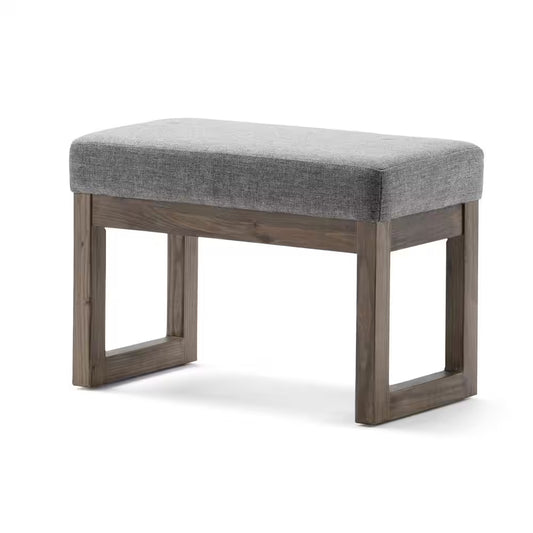 Milltown 27 In. Wide Contemporary Rectangle Footstool Ottoman Bench in Grey Linen Look Fabric, Assembled