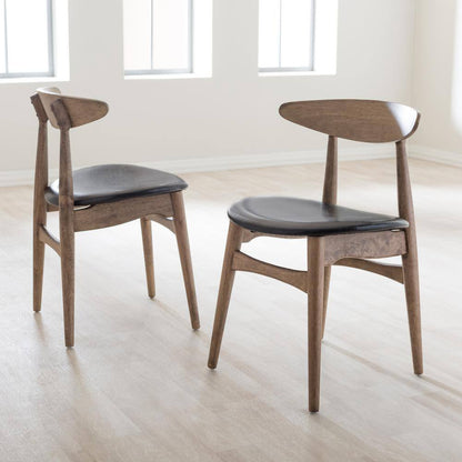 Flora Black Faux Leather and Medium Brown Wood Dining Chairs (Set of 2)