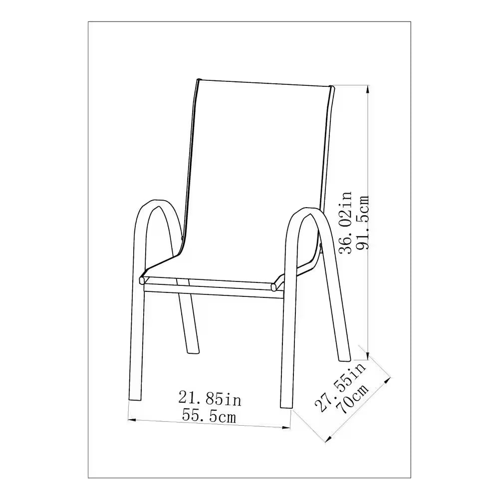 Mix and Match Stackable Brown Steel Sling Outdoor Patio Dining Chair in Denim