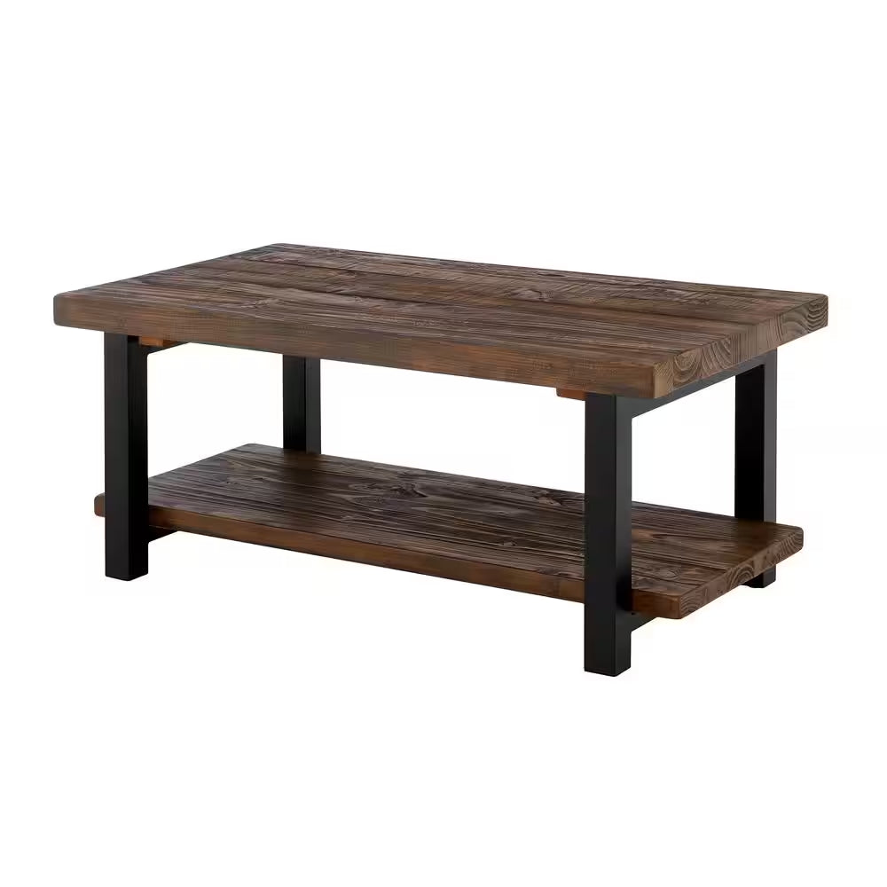 Pomona 42 In. Rustic/Natural Rectangle Wood Top Coffee Table with Shelf