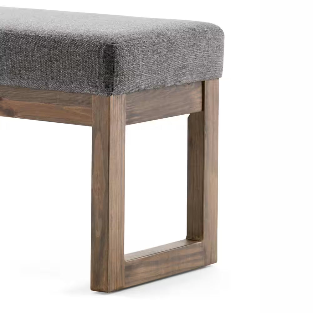 Milltown 27 In. Wide Contemporary Rectangle Footstool Ottoman Bench in Grey Linen Look Fabric, Assembled