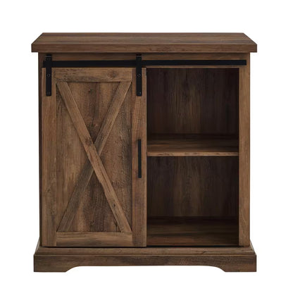 32 In. Rustic Oak Rustic Farmhouse Sliding Barn Door Rustic Accent Cabinet