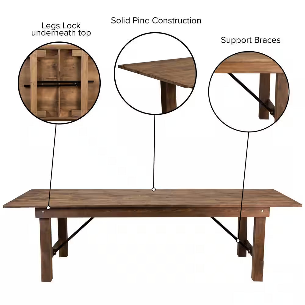 Hercules Series 9 Ft. X 40 In. Rustic Solid Pine Folding Dining Table, Rectangular Farmhouse Dining and Event Table