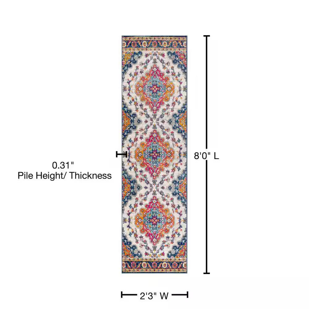 Bohemian FLAIR Boho Vintage Medallion Blue/Multi 2 Ft. X 8 Ft. Runner Rug