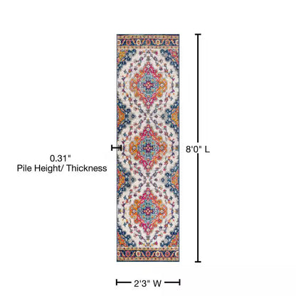 Bohemian FLAIR Boho Vintage Medallion Blue/Multi 2 Ft. X 8 Ft. Runner Rug