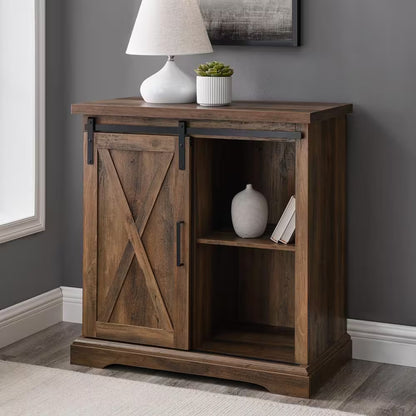 32 In. Rustic Oak Rustic Farmhouse Sliding Barn Door Rustic Accent Cabinet