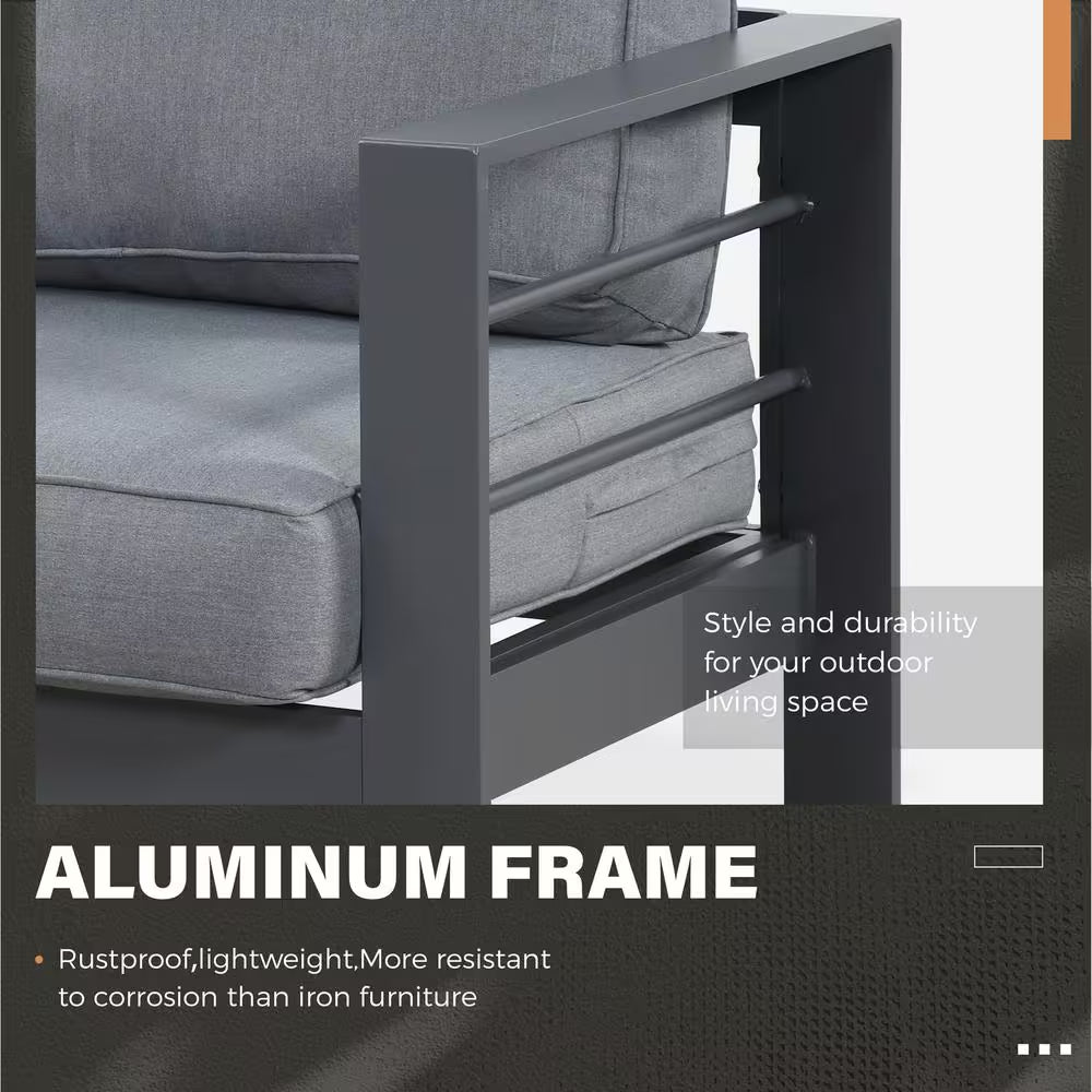 Grey 5-Piece Aluminum Patio Conversation Set with Dark Grey Cushions