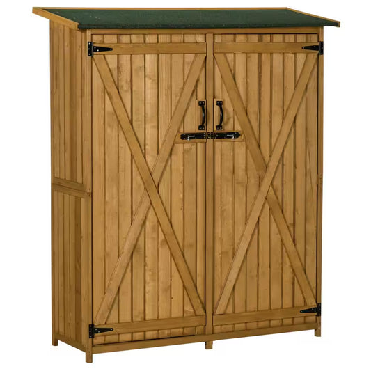 Fir Wood Storage Shed Waterproof Outdoor Tool Organizer Cabinet for Garden Backyard with Lockable Doors