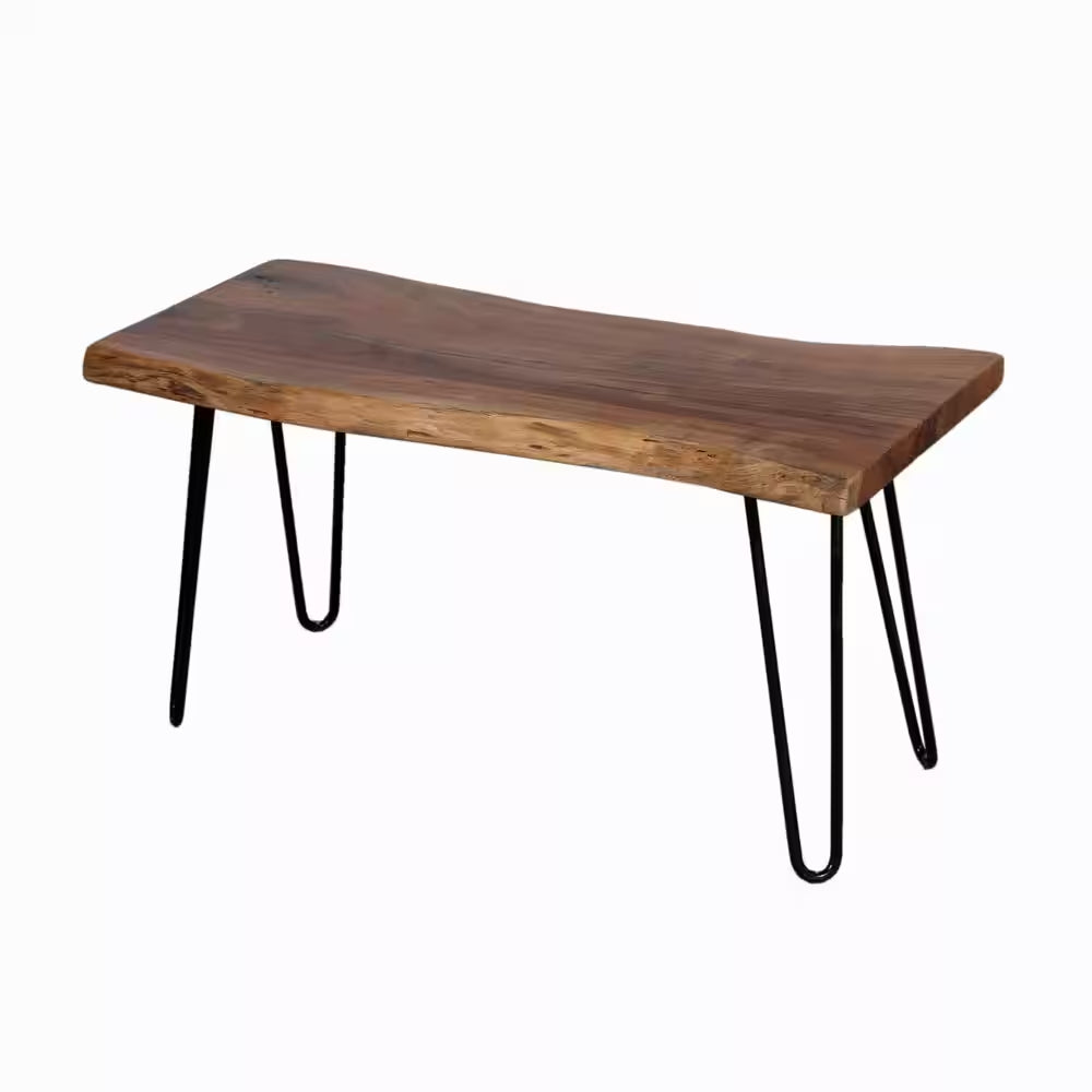 Hairpin 36 In. Brown Natural Live Edge Wood with Metal Dining Bench
