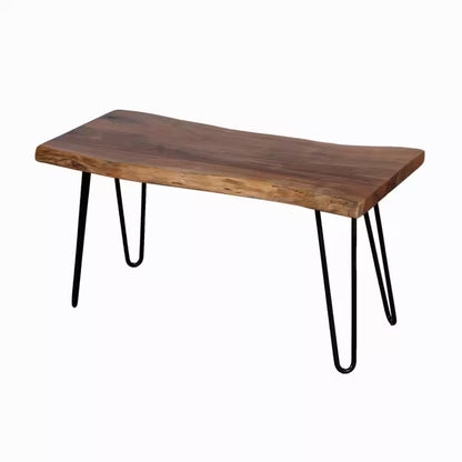 Hairpin 36 In. Brown Natural Live Edge Wood with Metal Dining Bench