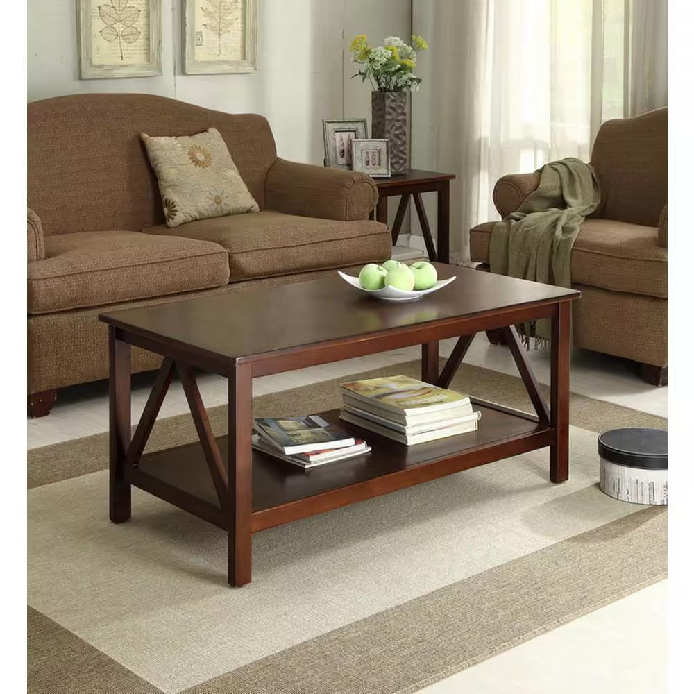 Titian 44 In. Antique Tobacco Rectangle Wood Top Coffee Table with Shelf