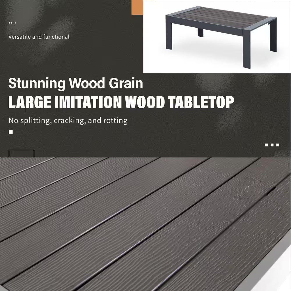 Grey 5-Piece Aluminum Patio Conversation Set with Dark Grey Cushions