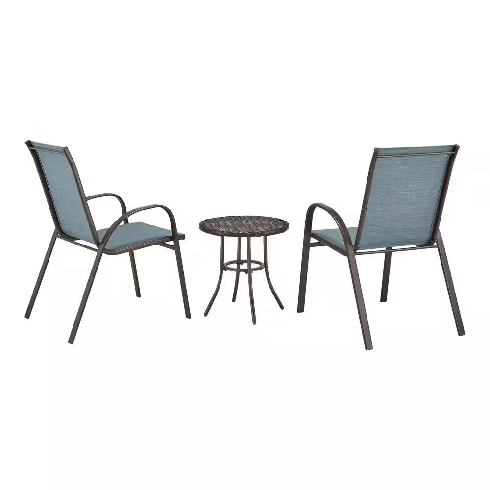 Mix and Match Stackable Brown Steel Sling Outdoor Patio Dining Chair in Denim