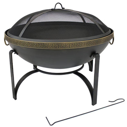 26-In Contemporary Steel Fire Bowl with Handles and Spark Screen