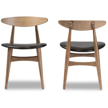 Flora Black Faux Leather and Medium Brown Wood Dining Chairs (Set of 2)