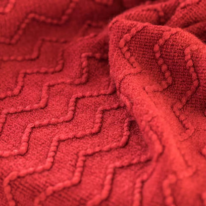 Red Decorative Chevron Pattern Knit Throw Blanket with Fringe