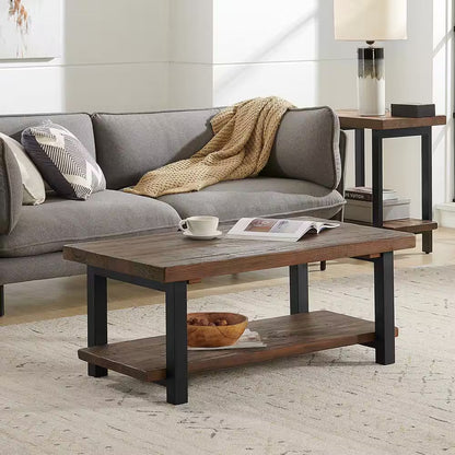 Pomona 42 In. Rustic/Natural Rectangle Wood Top Coffee Table with Shelf