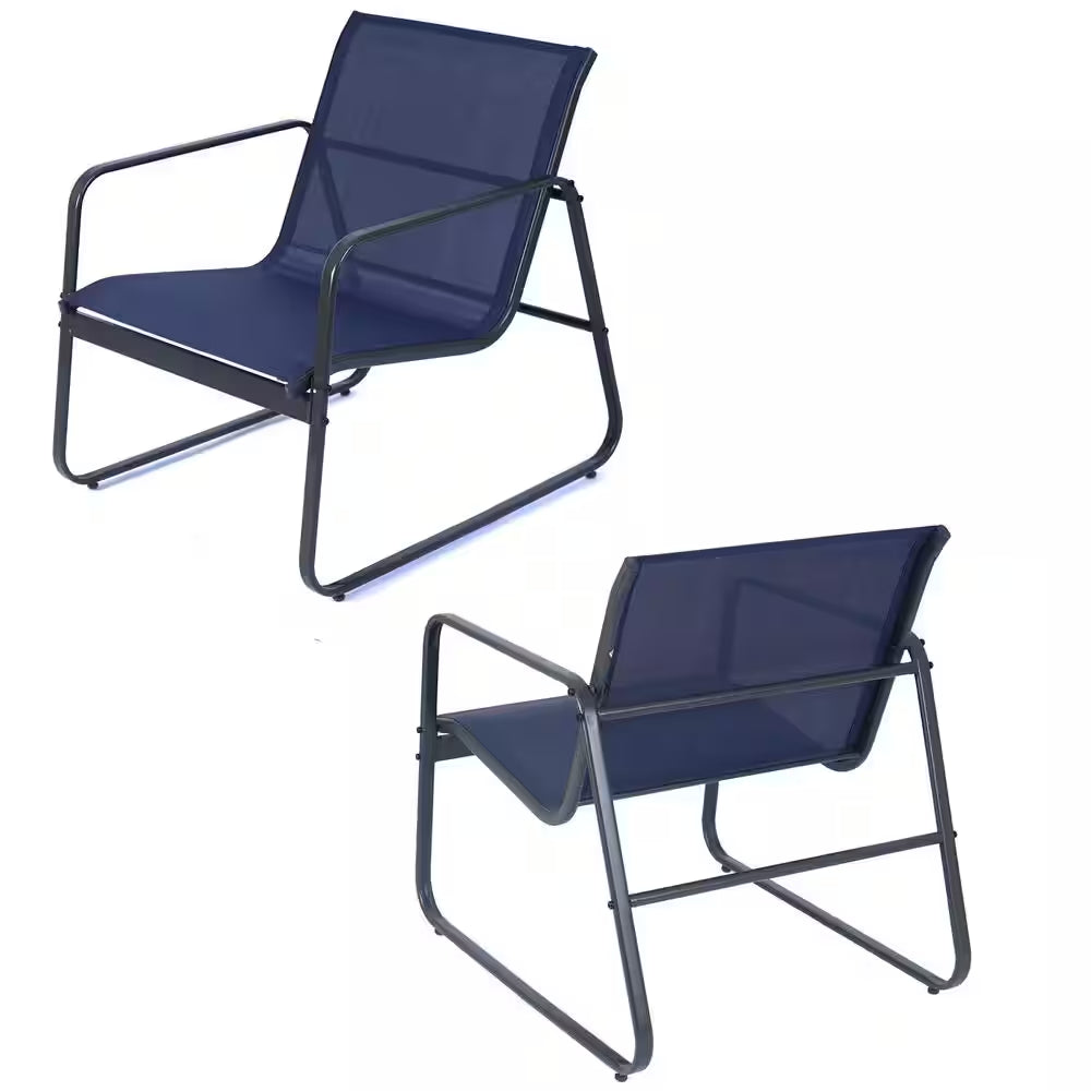 Gray 4-Piece Metal Patio Conversation Set with Blue Breathable Textilence Seating