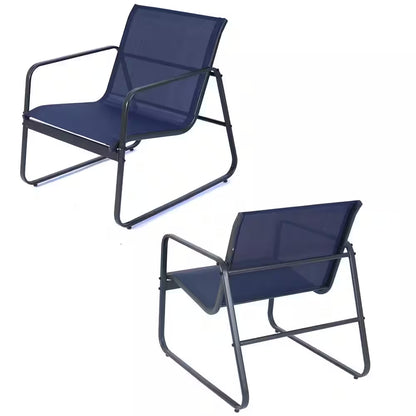 Gray 4-Piece Metal Patio Conversation Set with Blue Breathable Textilence Seating