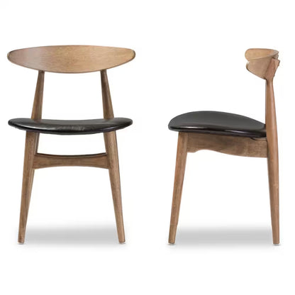 Flora Black Faux Leather and Medium Brown Wood Dining Chairs (Set of 2)